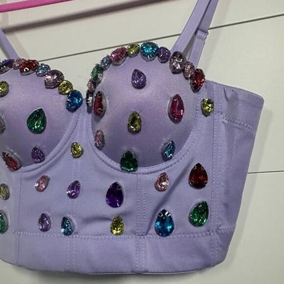 NWOT Purple Sparkly Rhinestone Bustier Crop Top Corset 36B (GORGEOUS!!) - Picture 6 of 12